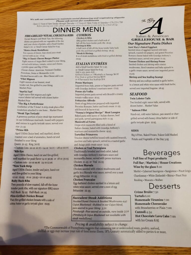 The Big A Grillehouse Menu 4